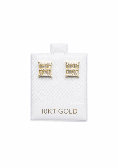 1460- NEW 10K Square Full Cz & Baguette Cut Earrings (9.5mm) W.G