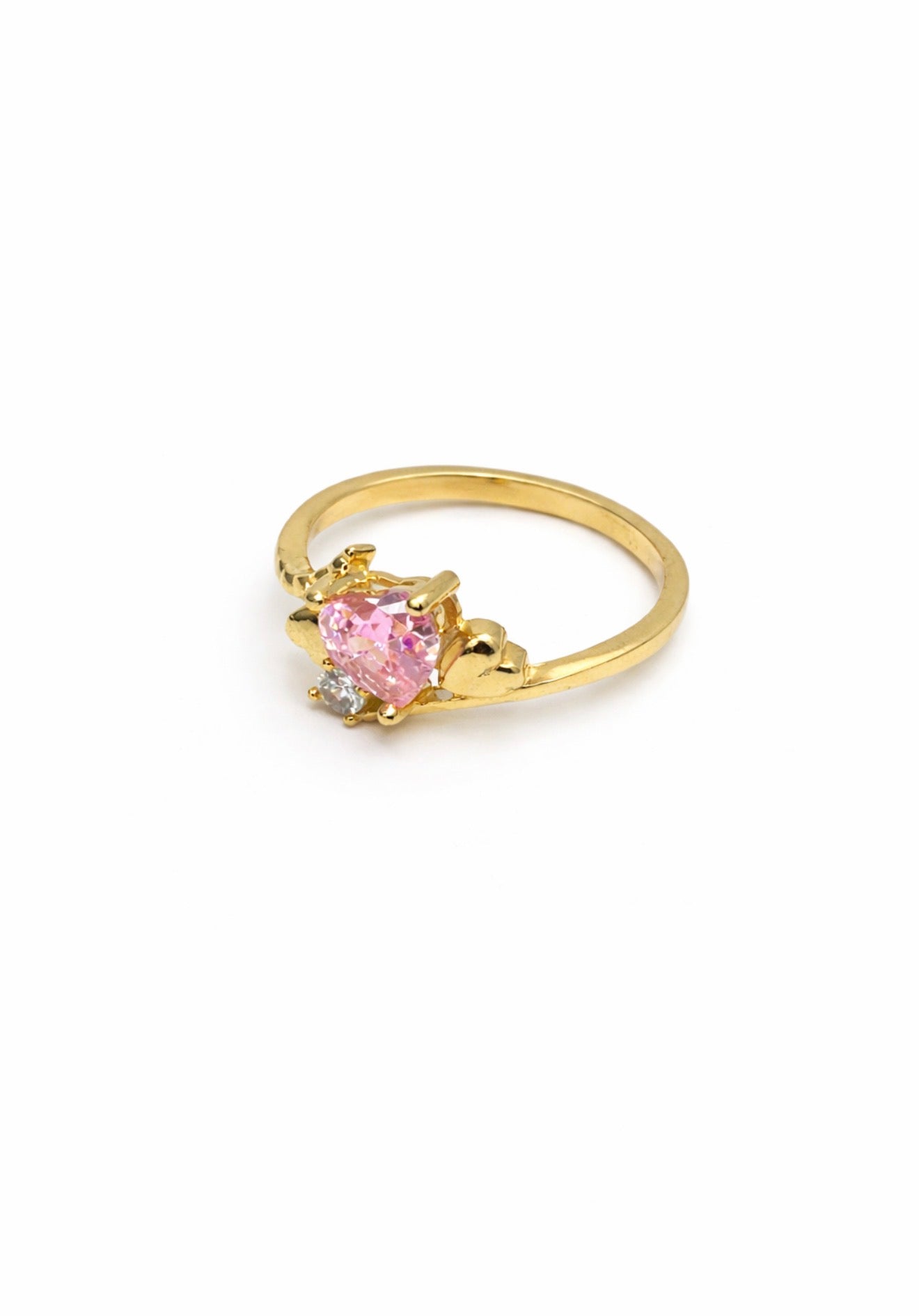 1513- NEW 14K Twist Pink Heart Ring W.G