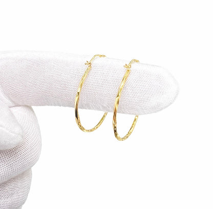 1345- NEW 14K Twisted Hollow Hoops Earrings 35mm W.G