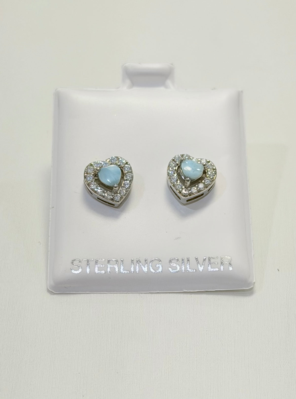 S882-New .925 Larimar Hearts Stud Earrings (9.38x9.27mm) W.G