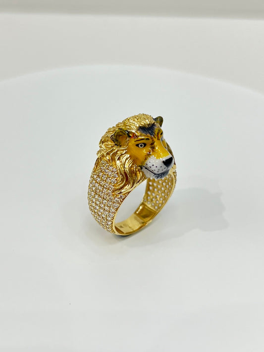 943- NEW 14K Lion Full Cz Men’s Ring W.G