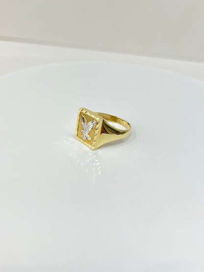 654- NEW 14K Square Eagle Diamond Cut Frame Ring W.G