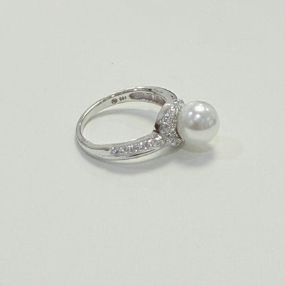 S790- NEW  .925 Sterling Silver Imitation Pearl White Women's Ring W.G