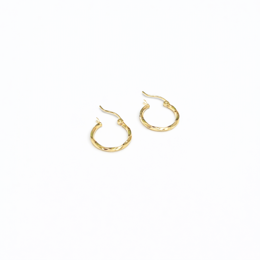 1344- NEW 14K Small Twisted Gold Hoops Earrings 15mm W.G