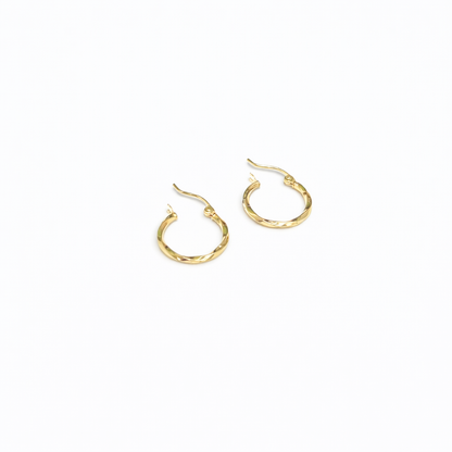 1344- NEW 14K Small Twisted Gold Hoops Earrings 15mm W.G