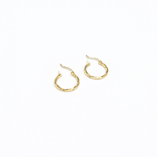 1344- NEW 14K Small Twisted Gold Hoops Earrings 15mm W.G