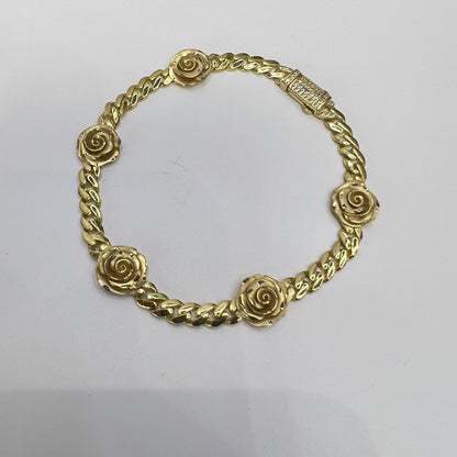 1633- NEW 10K Gold Rose Flower Bracelet 7.5" (10.1mm) W.G