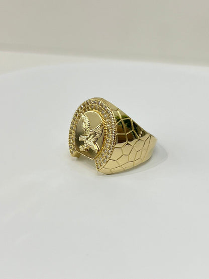 00147- NEW 14K Horseshoe Eagle Men’s Gold Ring (W.G)