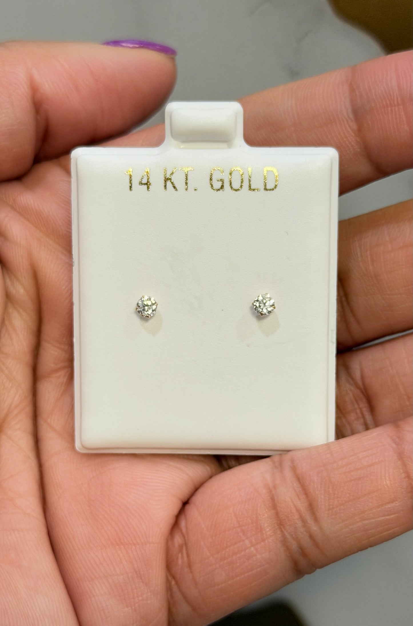 1693- 14K NEW Zirconia Stud Earrings (3mm) W.G