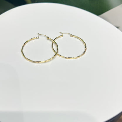 1345- NEW 14K Twisted Hollow Hoops Earrings 35mm W.G