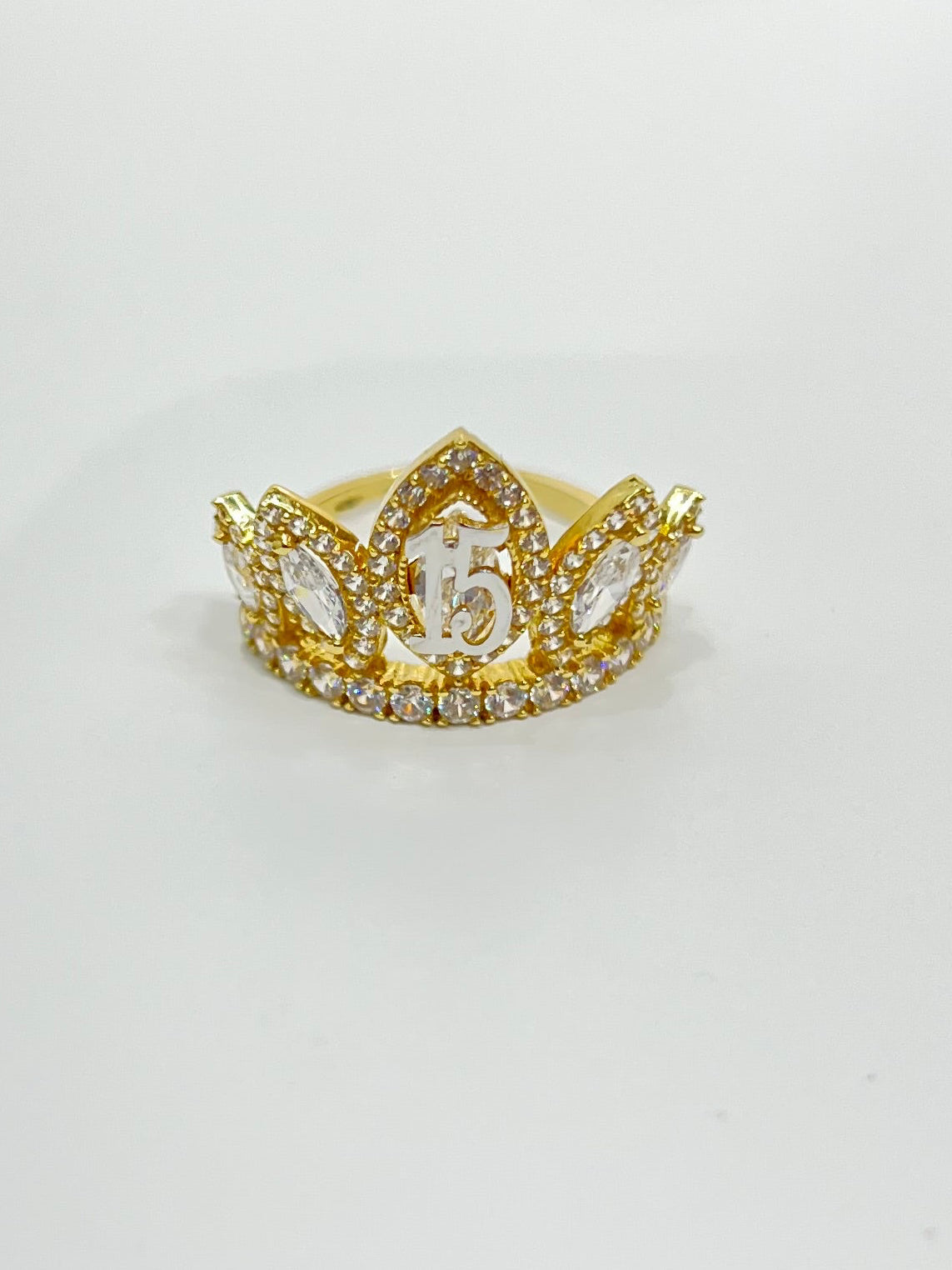 008- NEW 14K Full Cz Quinceañera Crown Ring W.G