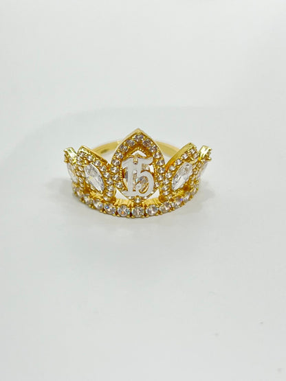 008- NEW 14K Full Cz Quinceañera Crown Ring W.G