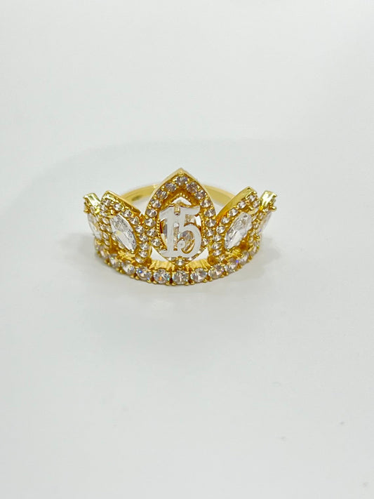 008- Anillo de Quinceañera “15” de Oro Amarillo de 14K