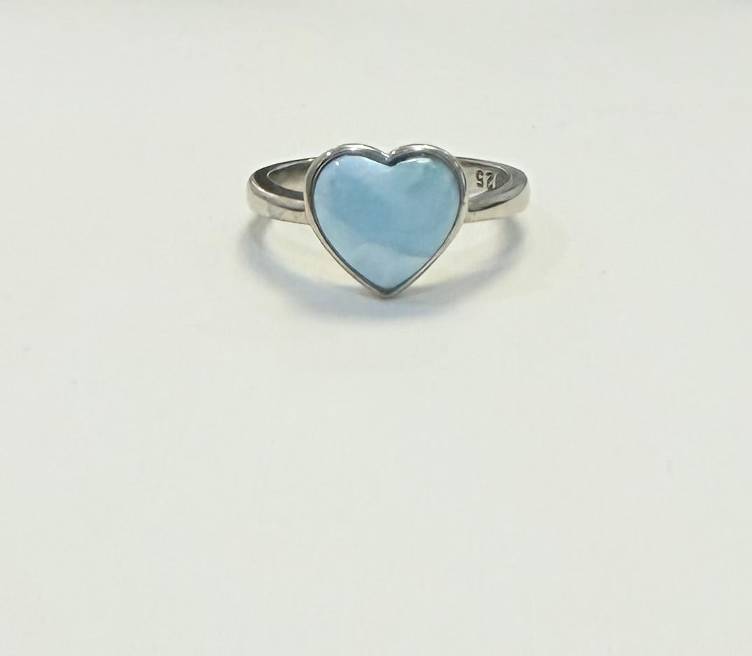 S666- NEW .925 Sterling Silver Heart Larimar Ring