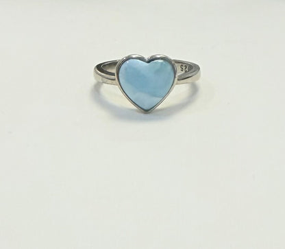 S666- NEW .925 Sterling Silver Heart Larimar Ring