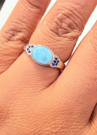 S904- NEW .925 Sterling Silver Larimar Oval Ring W.G