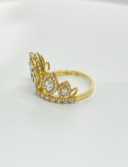 008- NEW 14K Full Cz Quinceañera Crown Ring W.G