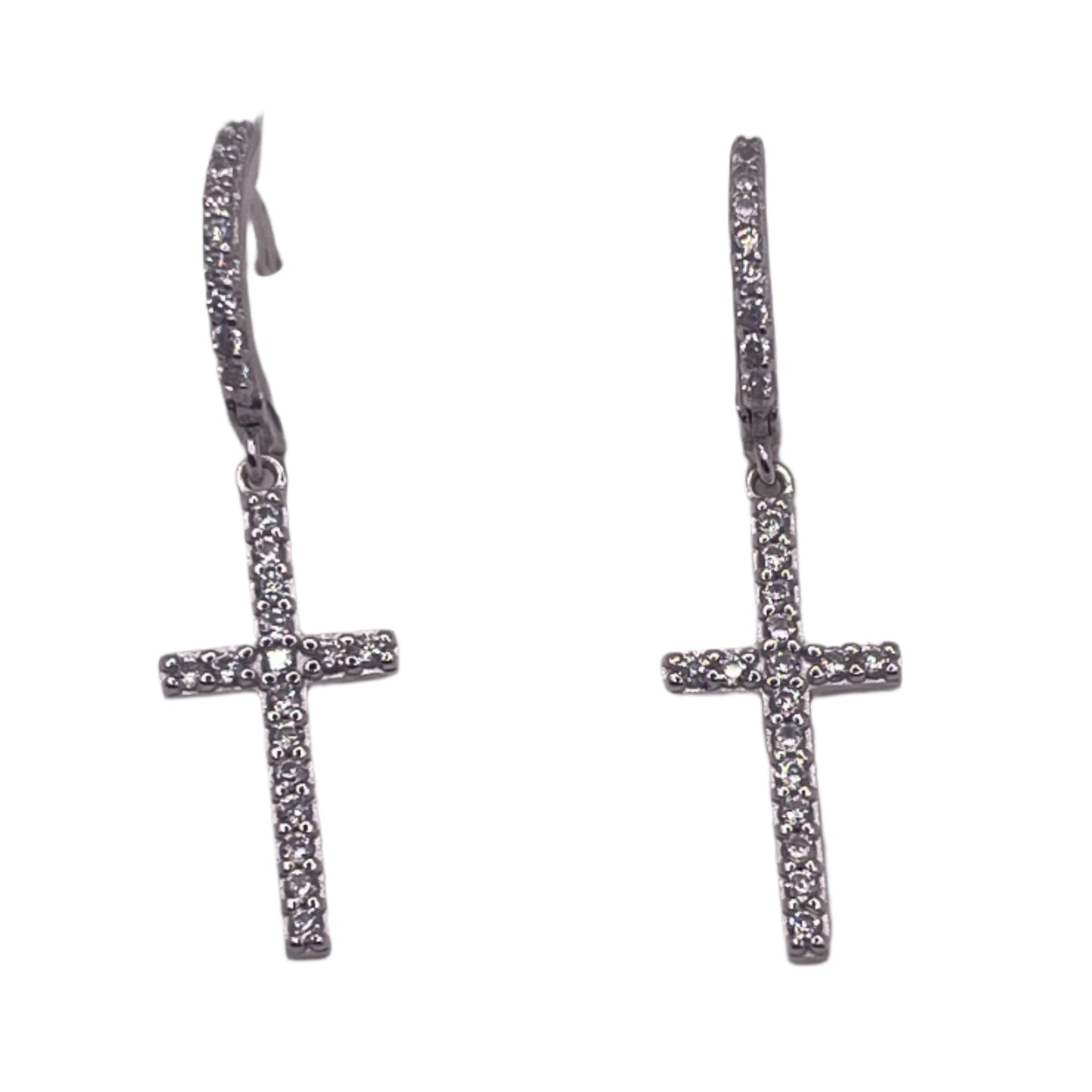 S736- .925 Dangling Cz Stones Cross Earrings