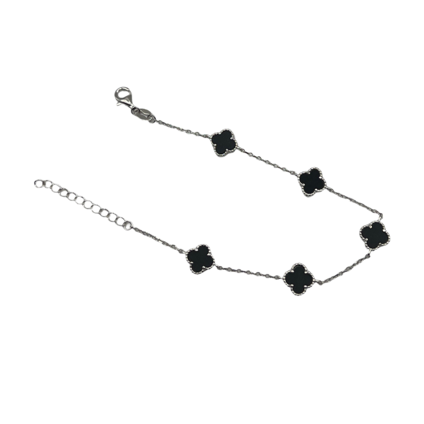 S789- NEW Sterling Silver Black Van Clover Bracelet (7.6mm) W.G