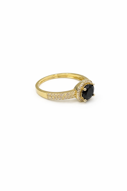 1599- NEW 14K Round Black Cz Stone Gold Ring W.G