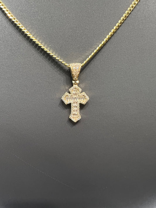 1221- NEW 14K Full Cz Cross Pendant W.G