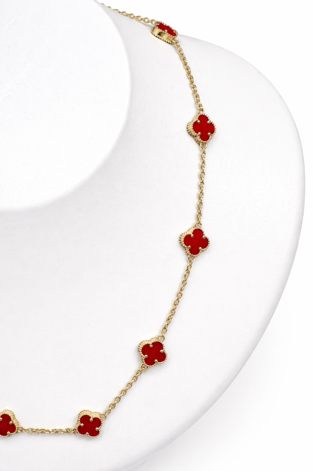 1609- NEW 14K Red Trebol Necklace 19"+1" ext (8mm) W.G