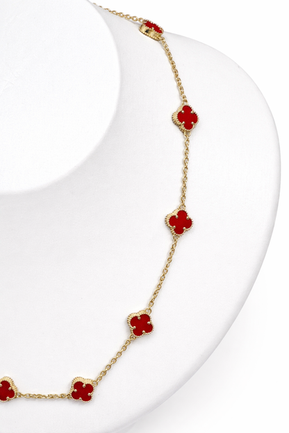 1609- NEW 14K Red Trebol Necklace 19"+1" ext (8mm) W.G