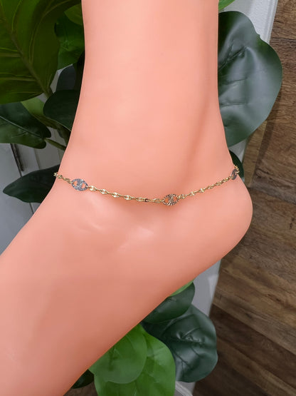1158- NEW 14K Valentino Oval Anklet Bracelet 10” (2mm) W.G