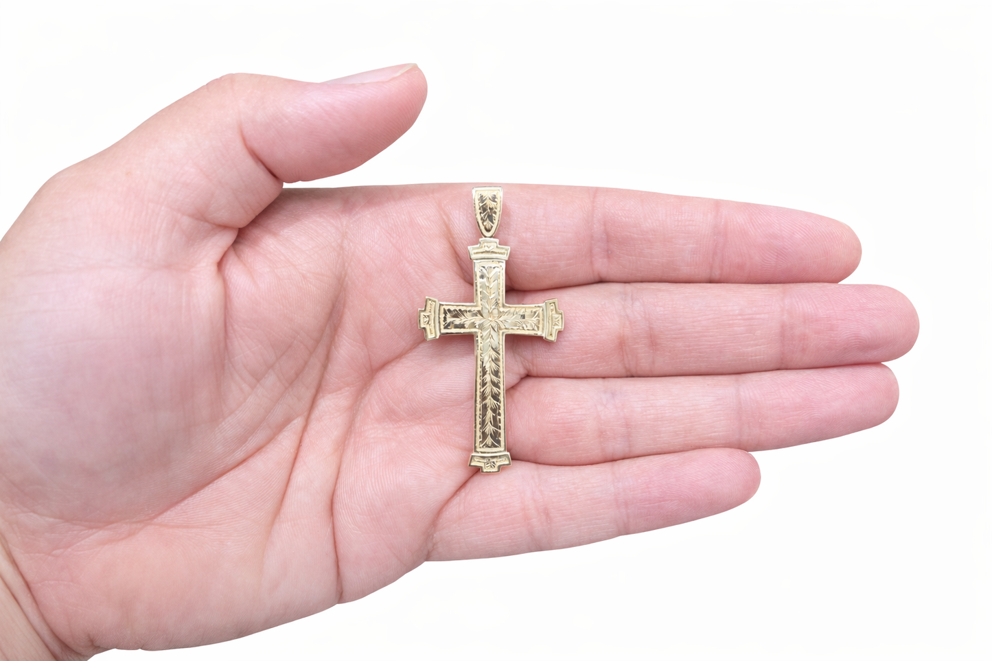 1564- NEW 10K Diamond Cut Cross Pendant W.G
