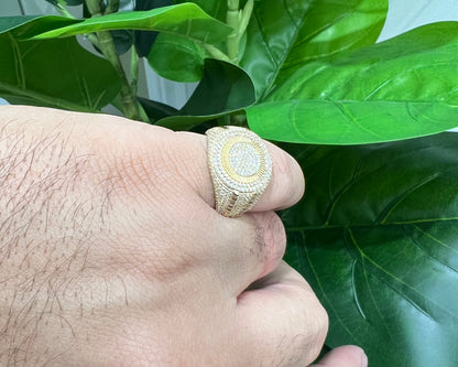 1349- NEW 14K Classic Round Ice Out Men's Ring W.G