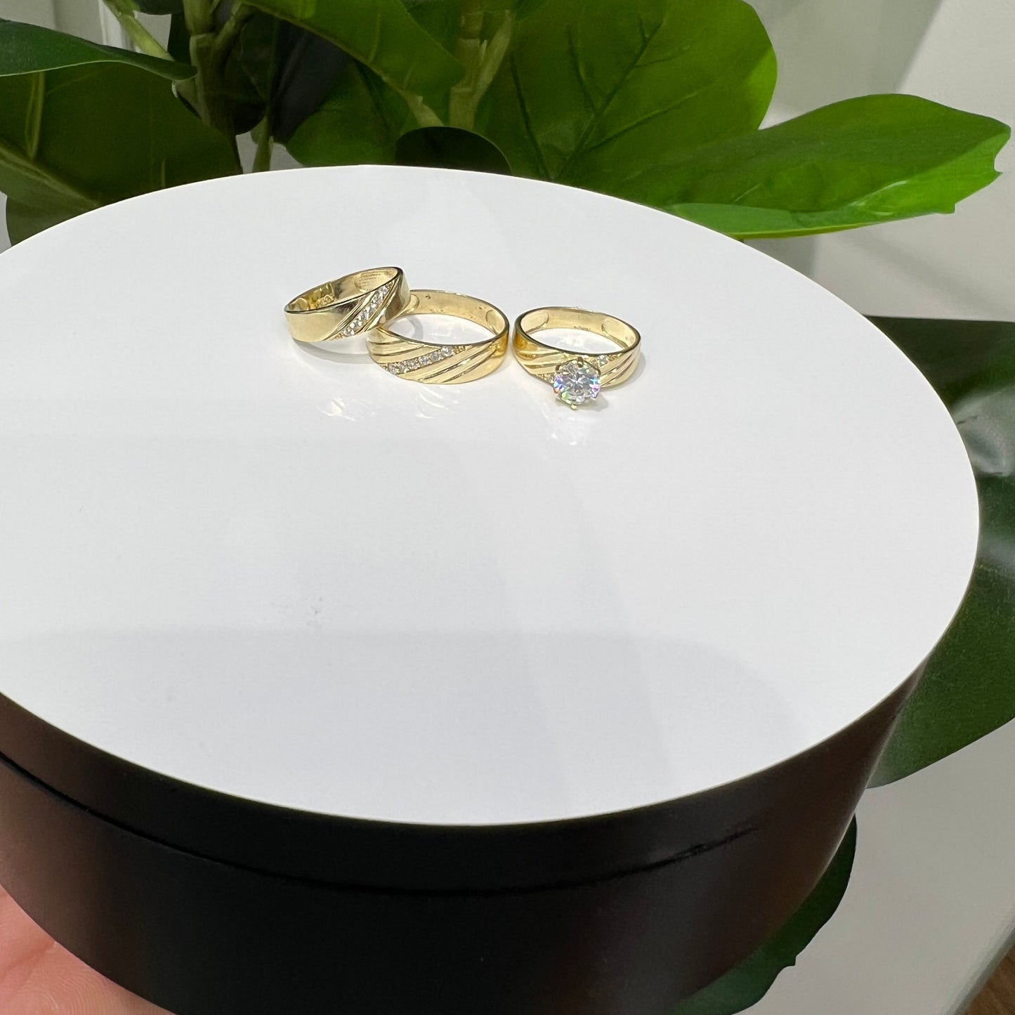 1233- NEW 14K Trio Wedding Ring Set W.G