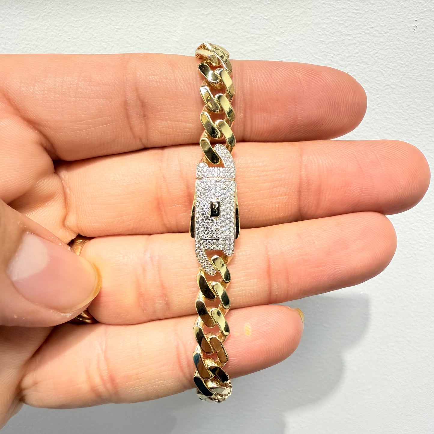 1082- NEW 14k Hollow Cuban Monaci Bracelet 8” (7mm)W.G
