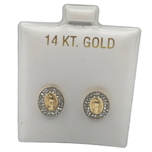 588- NEW 14K Mother Mary Stud Earrings (W.G)