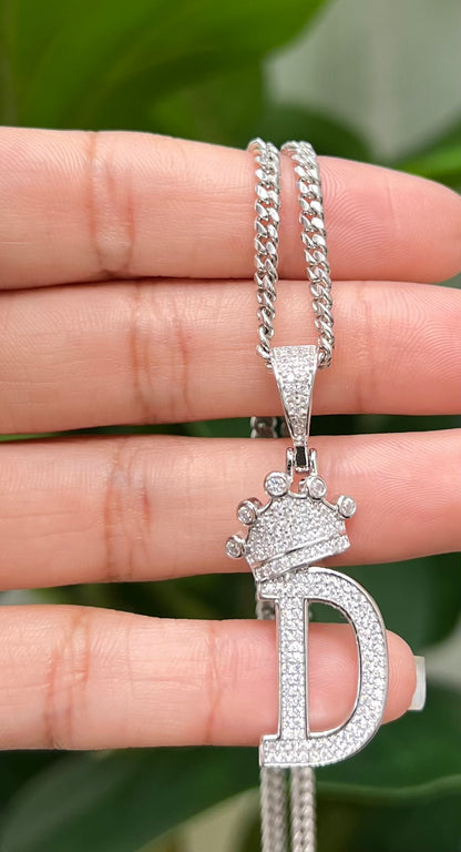 S812- NEW .925 Sterling Silver Letter D Crown Pendant W.G