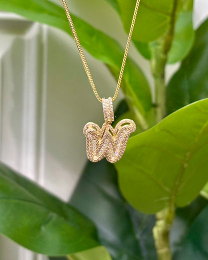 915- NEW 14K Full Cz Letter W Pendant W.G