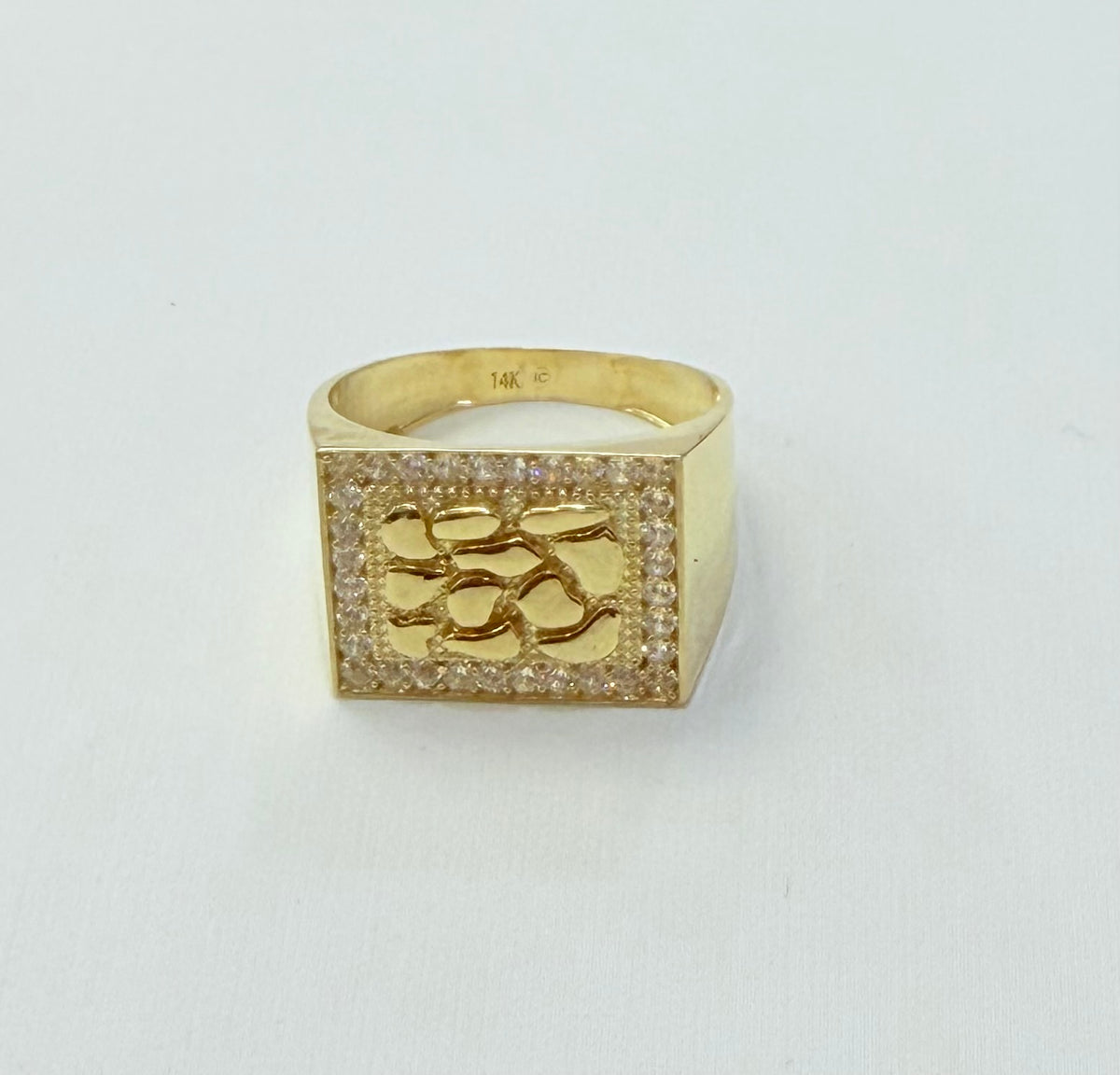 1830- NEW 14K Square Nugget Ring W.G