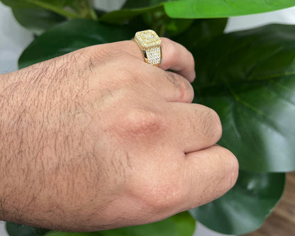 1351- NEW 14K Baguette Cut Square Ice Out Men's Ring W.G