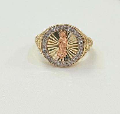 1618- NEW 10K Round Our Lady of Guadalupe Men’s Ring W.G
