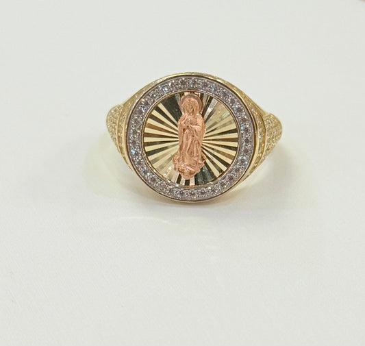1618- NEW 10K Round Our Lady of Guadalupe Men’s Ring W.G