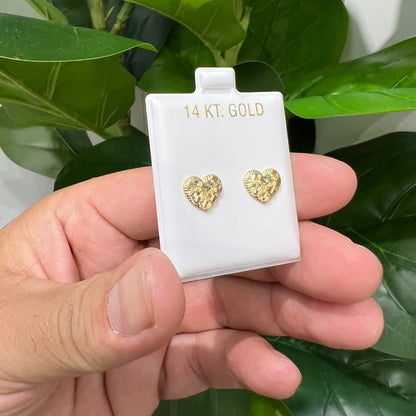 1200- NEW 14K Heart Shape Nuggets Stud Earrings (9.5mm) W.G