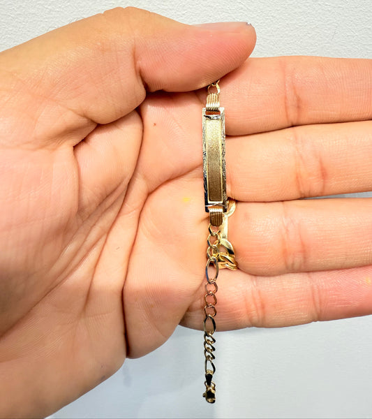 1098-NEW 14k Solid Three Tone Figaro Kids ID Bracelet (4mm) W. G