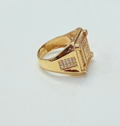 1355- NEW 14K Full Cz Classic Square Fashion Men's Ring W.G