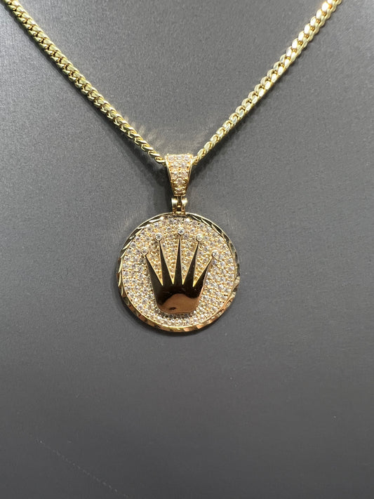 1219- NEW 14K Rolex Style Full Cz Gold Pendant W.G