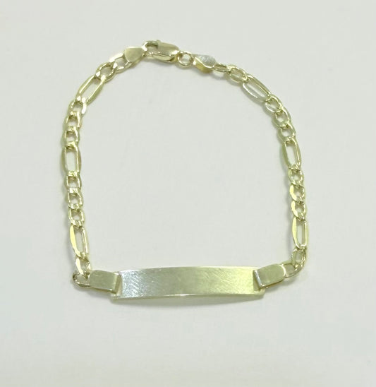 1744- NEW 10K Hollow Figaro ID Bracelet 6” (3.5mm) W.G