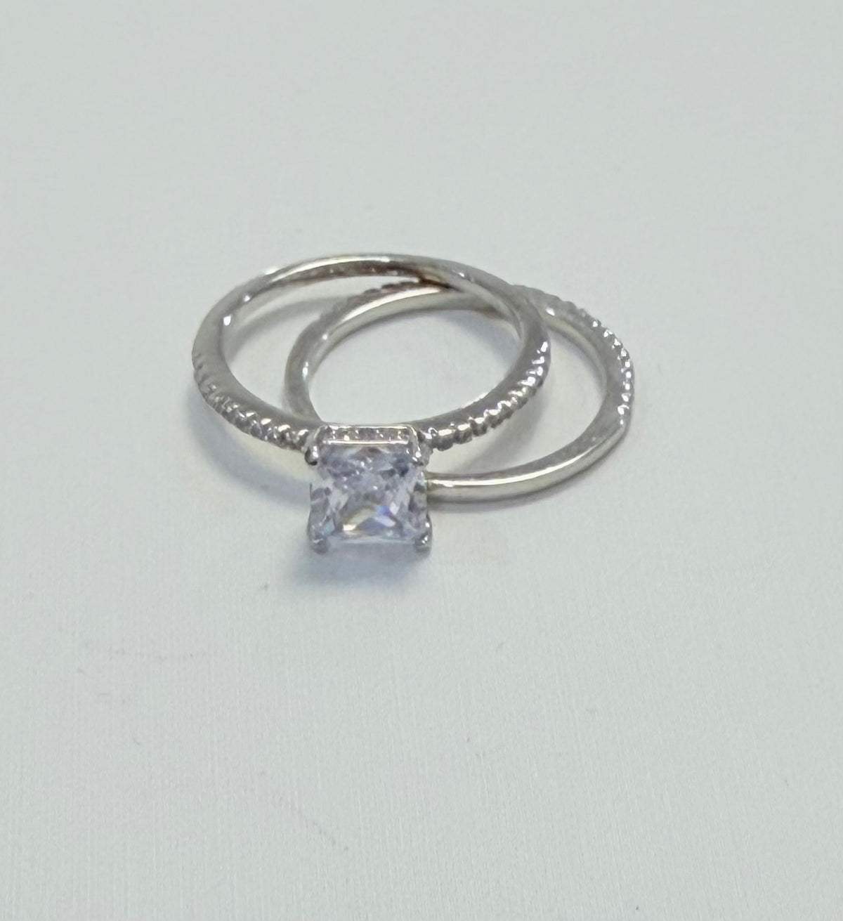 S554- .925 Sterling Silver Wedding Square Cz Women's Ring W.G