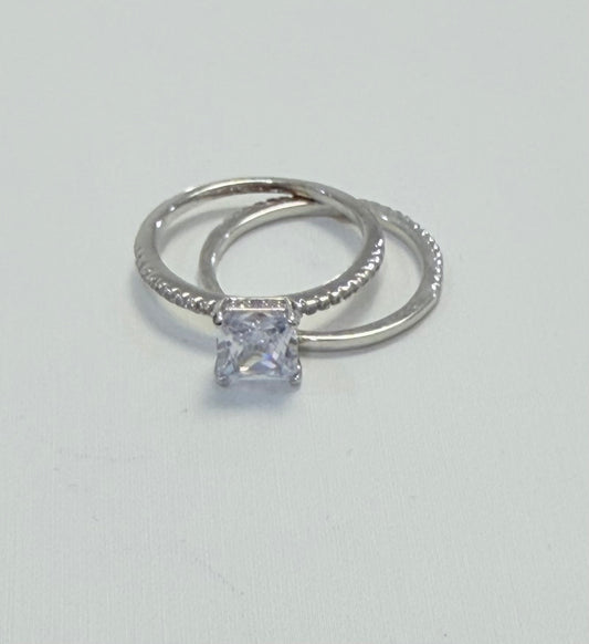 S554- .925 Sterling Silver Wedding Square Cz Women's Ring W.G