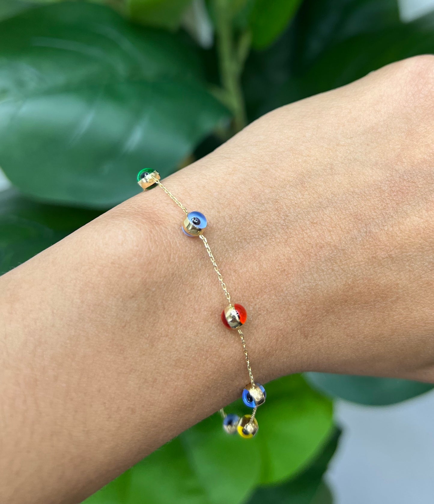 1156- NEW 14K Colorful Evil Eye Bracelet W.G
