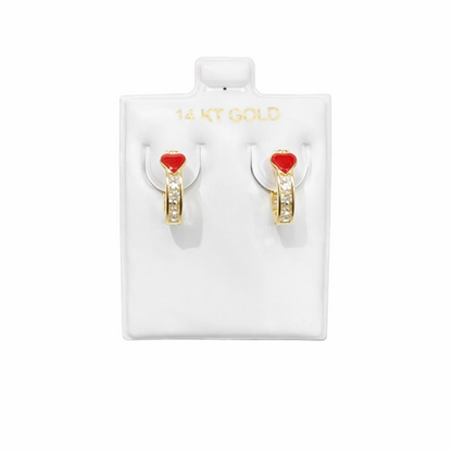 1544- NEW 14K Gold Huggies Red Heart Earrings (12.8mm) W.G