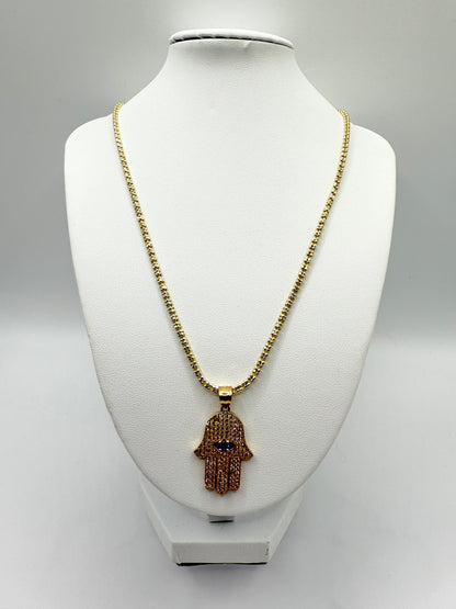 C13- NEW Ice Chain and Hamsa Hand Pendant Set W.G.