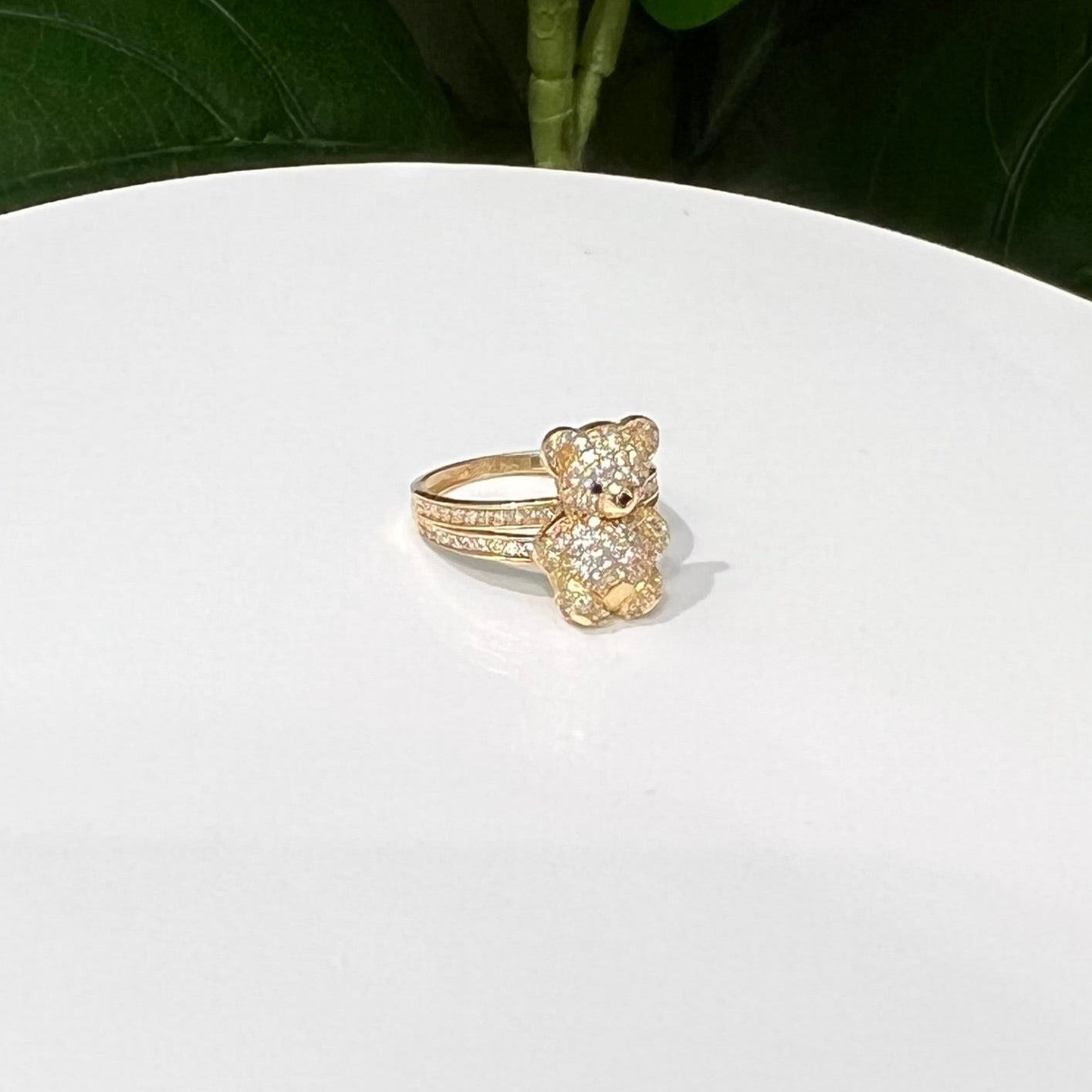 1243- NEW 14K Full Cz Body Teddy Bear Gold Ring W.G